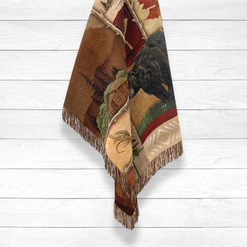 Laural Home Lodge Collage Woven Throw with Fringe Edge, 60" X 80"