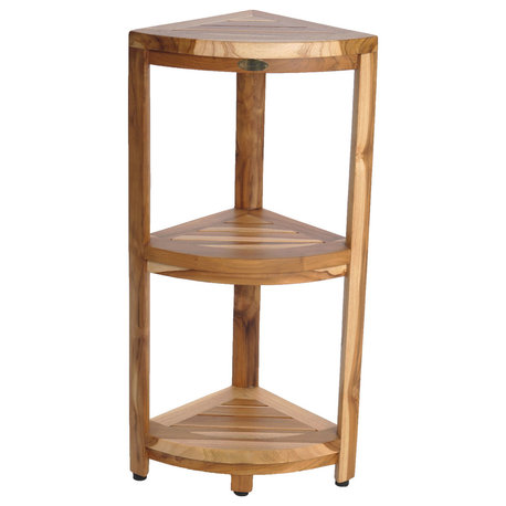 Ecodecors Earthyteak Corner Teak Shower Stools or Shelf, 16"x15"x18"