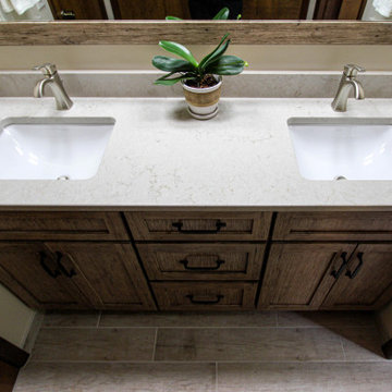 Master Bath with Knotty Alder Vanity and Updated Surround Around Tub
