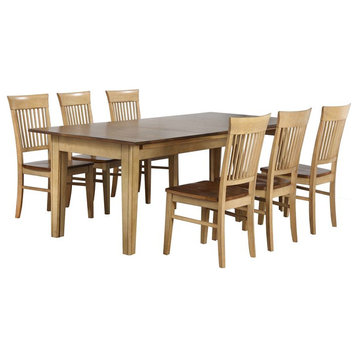 Brook 7-PC Farmhouse 62-134" Long Expanding Dining Table Set 2-Tone Brown Wood