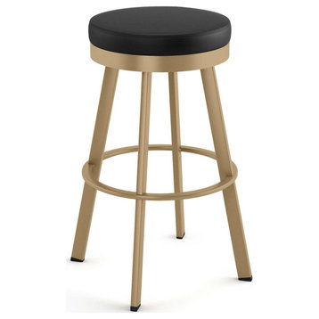 Amisco Swice Swivel Counter and Bar Stool, Charcoal Black Faux Leather / Golden Metal, Bar Height