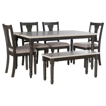 Linon Willow Wood Six Piece Dining Set in Smokey White and Dark Gray