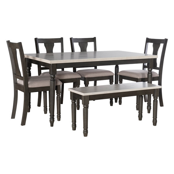 Powell Willow Wood Six Piece Dining Set in Gray