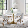 Faux White Marble Tulip Dining Table, Oval, Glam Gold Table, 54"