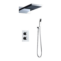 Modern Square Chrome-Plated Shower Head With Mixer Taps and Hand Shower