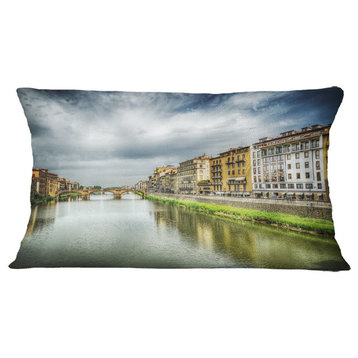 Arno River Under Dramatic Sky Cityscape Throw Pillow, 12"x20"