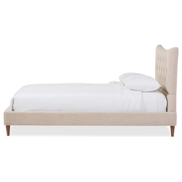 Hannah Mid-Century Modern Linen Platform Bed, Beige, Queen