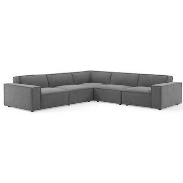 Modway Restore 5-Piece Modern Fabric Upholstered Sectional Sofa in Charcoal