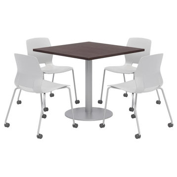 Olio Designs Espresso Square 42in Lola Dining Set - Gray Caster Chairs