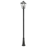 Z-Lite - Talbot 3 Light Outdoor Post Mounted Fixture in Black - Softly illuminate an exterior front or back walkway with a classic fixture reflecting a charming village theme. Made from Midnight Black metal and clear beveled glass panels this stylish three-light outdoor post mounted fixture delivers a charming upgrade with detailed design work and industrial-inspired attitude.andnbsp