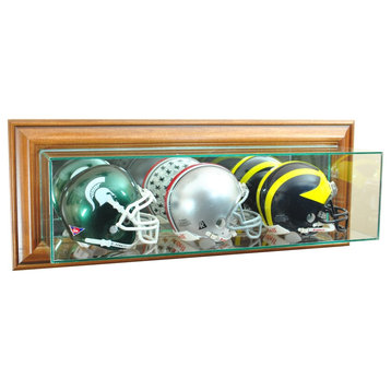 Wall Mounted Triple Mini Football Display Case, Walnut