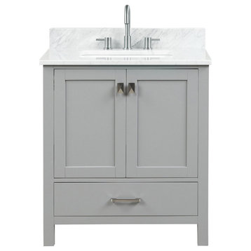 Freestanding Bathroom Vanity With Marble Countertop and Undermount Sink, Gray, 30'' With Sink