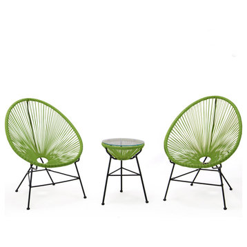 LeisureMod Montara 3 Piece Patio Acapulco Bistro Set With Side Table, Light Gree