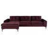 113" W Sectional with RAF Lounge Modern Button Tufted Velour Black Steel Legs