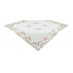 Xia Home Fashions - Fairy Garden Sheer Embroidered Cutwork 36"x36" Table Topper - Tablecloths
