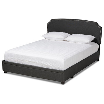 Larese Dark Gray Fabric Upholstered 2-Drawer Queen Size Platform Storage Bed
