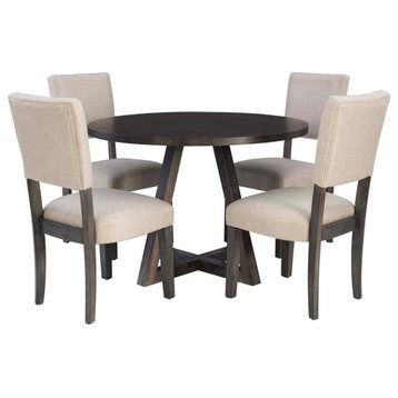 Linon Weston Wood 5 Piece Round Rustic Dining Set Upholstered Chairs in Oak