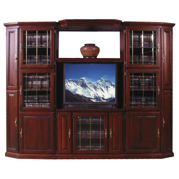 Traditional TV Stand With Media Storage, Ebony Oak, 56w