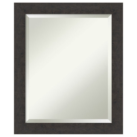 Rustic Plank Espresso Narrow Beveled Wall Mirror - 19.5 x 23.5 in.