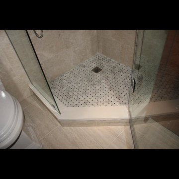 Small Ensuite Bathroom from Original builders pinks and whites to DECADENCE