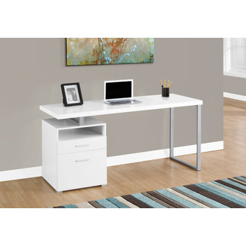Computer Desk, Home Office, Laptop, Storage Drawers, 60"L, Work, Metal, White