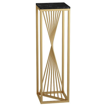 Golden Wrought Nordic Luxury Plant Stand with Marble Shelves, Black, H31.5"