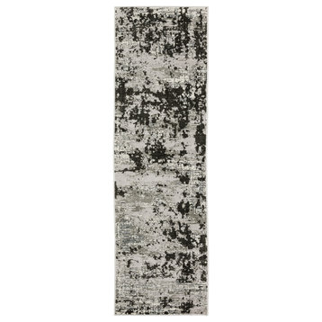 Christian Blackout Gray and Black Contemporary Power-Loomed Area Rug, 2'3"x7'6"
