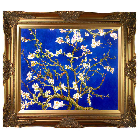 Branches of an Almond Tree in Blossom, Sapphire Blue, Victorian Gold Frame 20"x24"