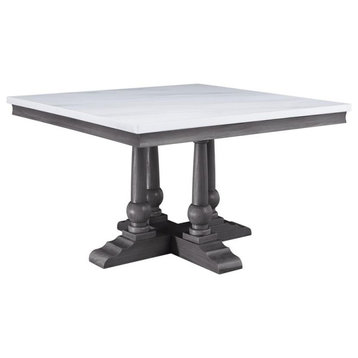 ACME Yabeina Artificial Marble Square Top Dining Table in White and Gray Oak