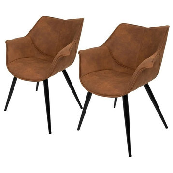 Set of 2, Accent Chair, Polyester Suede Fabric Seat With Flared Arms, Rust