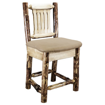 Glacier Country Counter Height Bar Stool With Back, Buckskin Upholstery