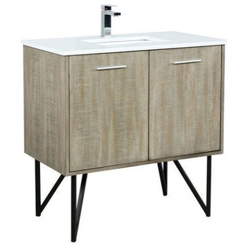 Lancy Modern Rustic Acacia 36" Square Sink Bathroom Vanity, Labaro Rose Gold Fau