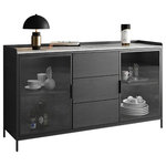 Homary - 47" Black Sideboard Buffet Doors&Drawers Stone Top Modern Sideboard Cabinet - Thanks to the crisp rectangular shape and black accented frame, this cabinet offers the perfect balance of understated modern character and kitchen convenience. Featuring 2 doors, it can be ideal to store dining linens, plates, and other kitchenware collection while 3 drawers allow extra storage. Plus, it features the tempered glass design for easy to see what items you have stored. Boasting refined manufactured wood with stone and high-class carbon steel, this sideboard buffet allows long-lasting service and timeless sophistication.
