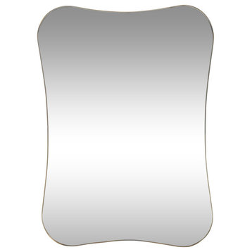 Yousef Contemporary Rounded Rectangular Wall Mirror, Brushed Brass