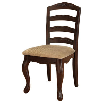 Dining Chair,Dark Walnut and Tan, Pack of Two