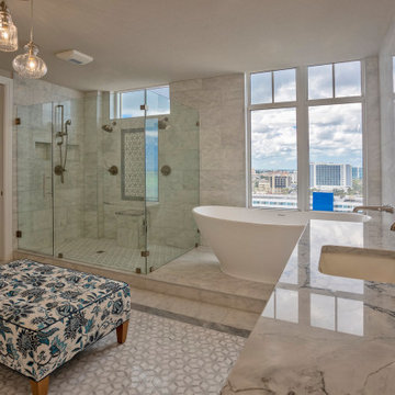 Sophisticated Marble Master Bathroom with Panoramic City Views