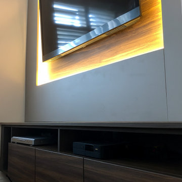 Tailored Living Room Media Unit – Dark Wood Veneer Finish – Waltham Cross EN8