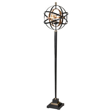 Armillary Orbital Spheres Metal Floor Lamp, Globe Interlocking Circles