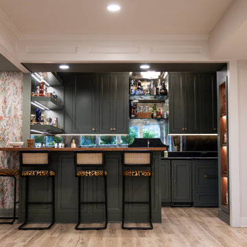 Traditional Basement Remodel with Custom Bar & Entertainment Spaces
