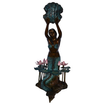 Mermaid Holding A Shell Upright Water Fountain Made of Bronze 19"x 26" x 40"H