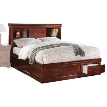 Louis Philippe III Bed With Storage and Hidden Drawer, Cherry, Queen