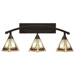 Toltec Lighting - Bow 3-Light Bath Bar, with 7" Zion Art Glass, Black Copper - * The beauty of our entire product line is the opportunity to create a look all of your own, as we now offer over 40 glass shade choices, with most being available as an option on every lighting family. So, as you can see, your variations are limitless. It really doesn't matter if your project requires Traditional, Transitional, or Contemporary styling, as our fixtures will fit most any decor.
