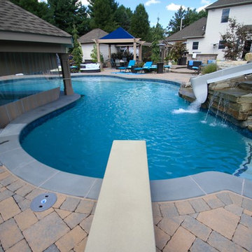 Custom Freeform Pool with Swim Up Bar and Waterslide