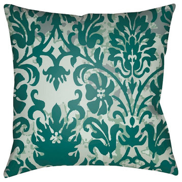 Moody Damask by Surya Pillow, Mint/Teal/Dk.Green, 22' x 22'