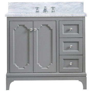 Queen 36 In. Marble Countertop Vanity in Cashmere Grey with Classic Faucet