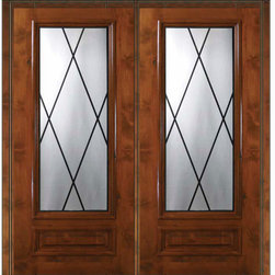Pre-hung Double Door 80 Wood Alder Sandringham 1 Panel 3/4 Lite Glass - Front Doors