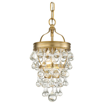 1 Light Polished Vibrant Gold Transitional Mini Chandelier Draped In Clear Glass