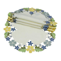 Xia Home Fashions - Fancy Flowers 12" Round Doily, Blue, Set of 4 - Placemats