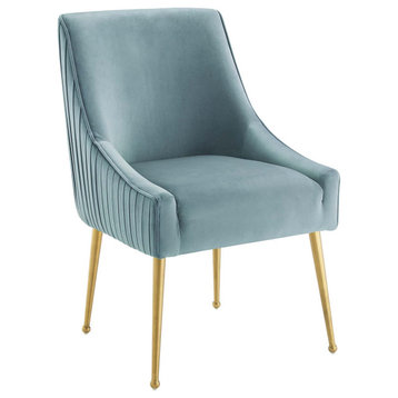 Discern Pleated Back Upholstered Performance Velvet Dining Chair, Light Blue
