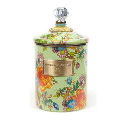 Flower Market Medium Enamel Canister - Green | MacKenzie-Childs - Bathroom Canisters